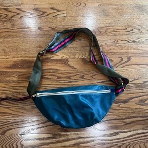 Elegant Teal Belt Bag with Multicolor Strap